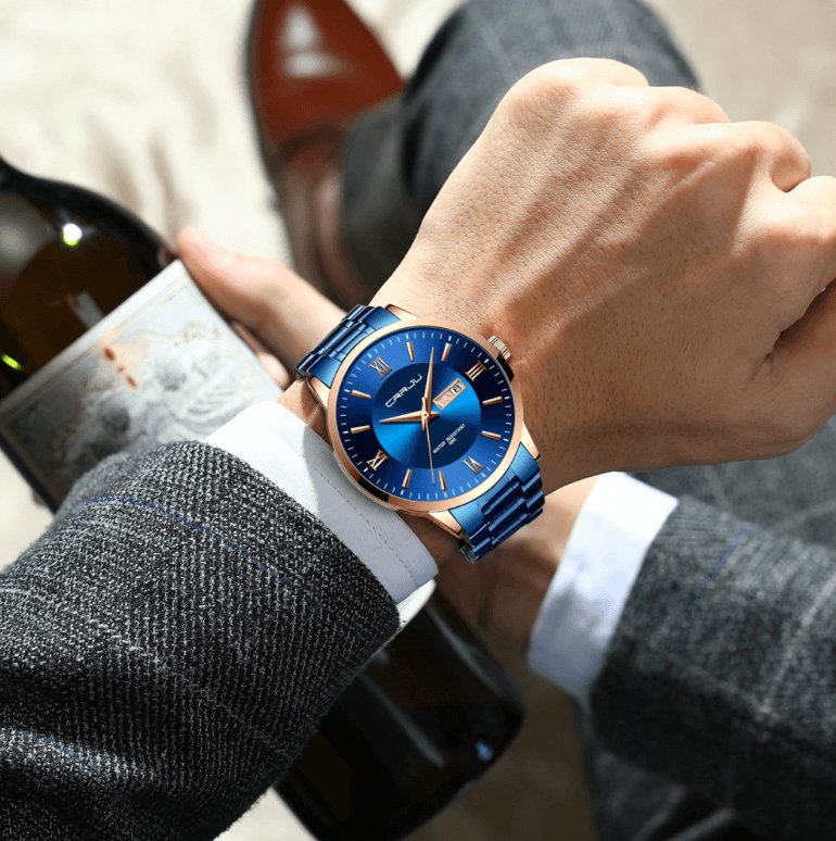 Reloj cronógrafo de cuarzo de lujo para hombre – Reloj deportivo de acero inoxidable resistente al agua