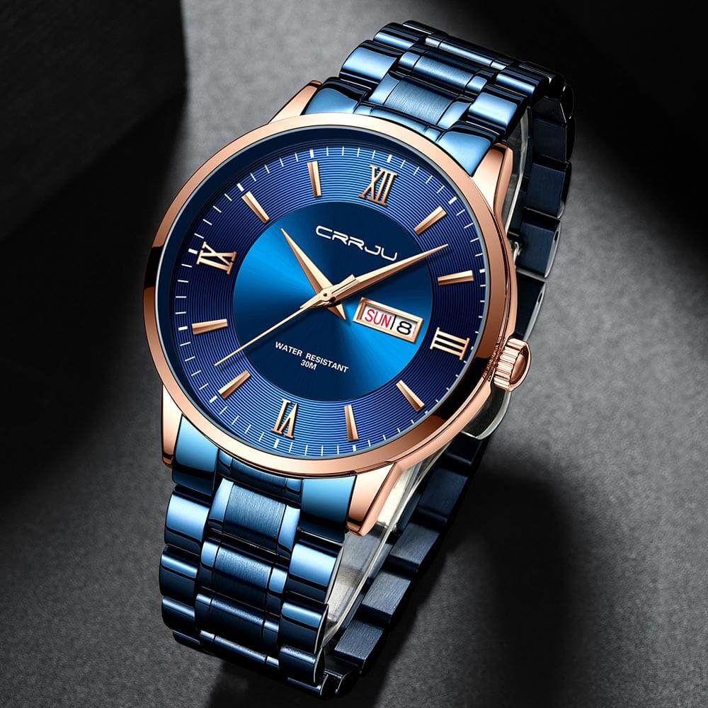 Reloj cronógrafo de cuarzo de lujo para hombre – Reloj deportivo de acero inoxidable resistente al agua
