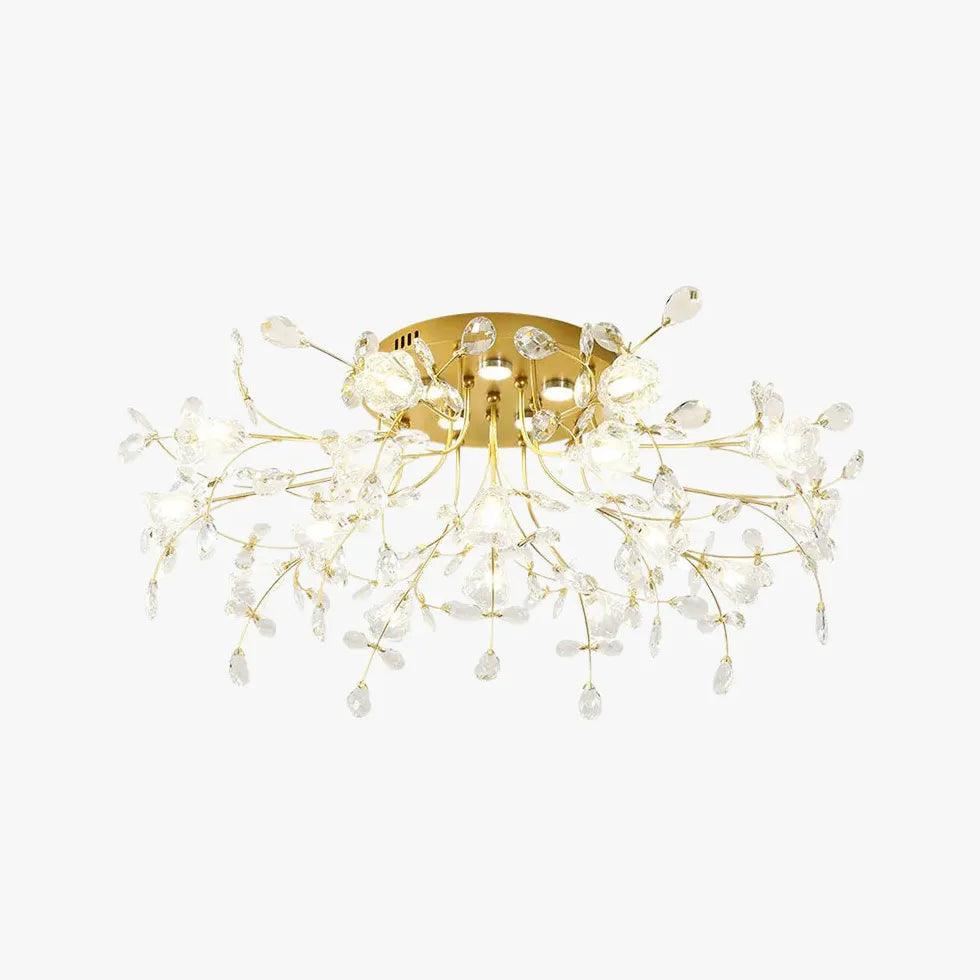 Luksuriøs loftslampe med blomstermotiv og krystaller til stuen | boxzora