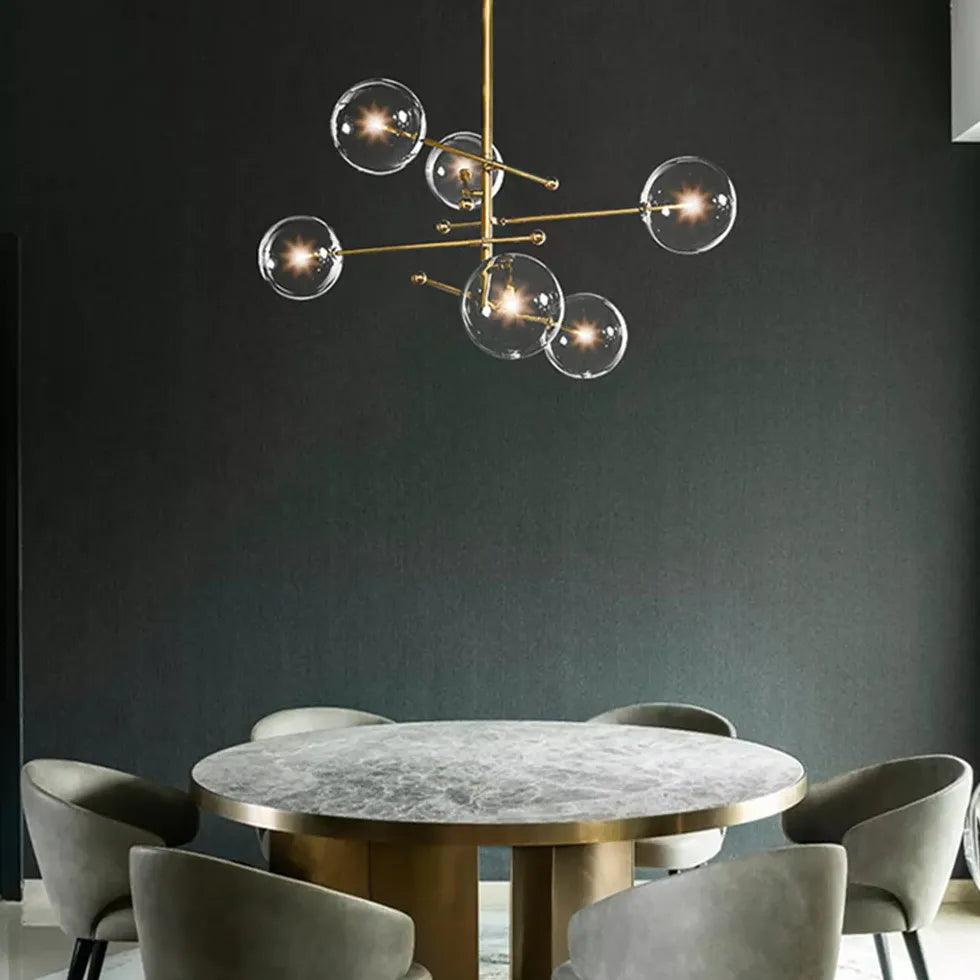 Szklana kulista lampa wisząca w stylu light luxury do jadalni | boxzora