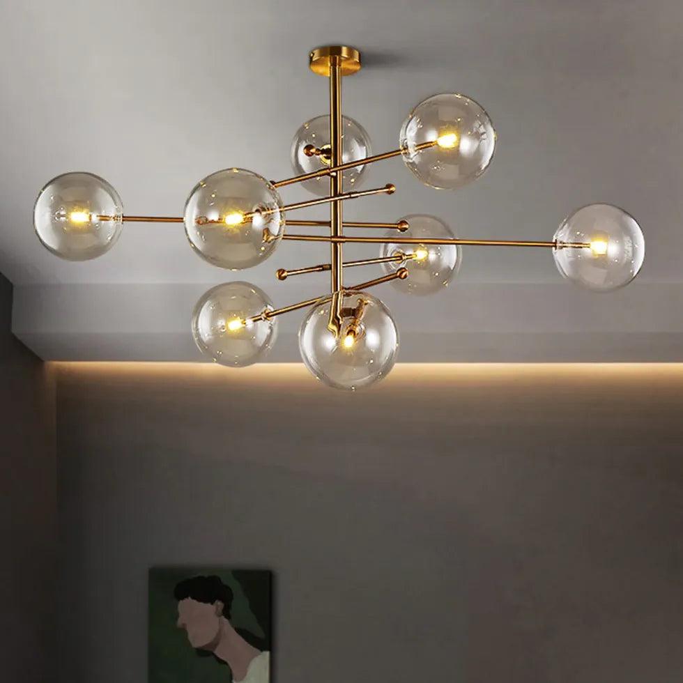 Szklana kulista lampa wisząca w stylu light luxury do jadalni | boxzora