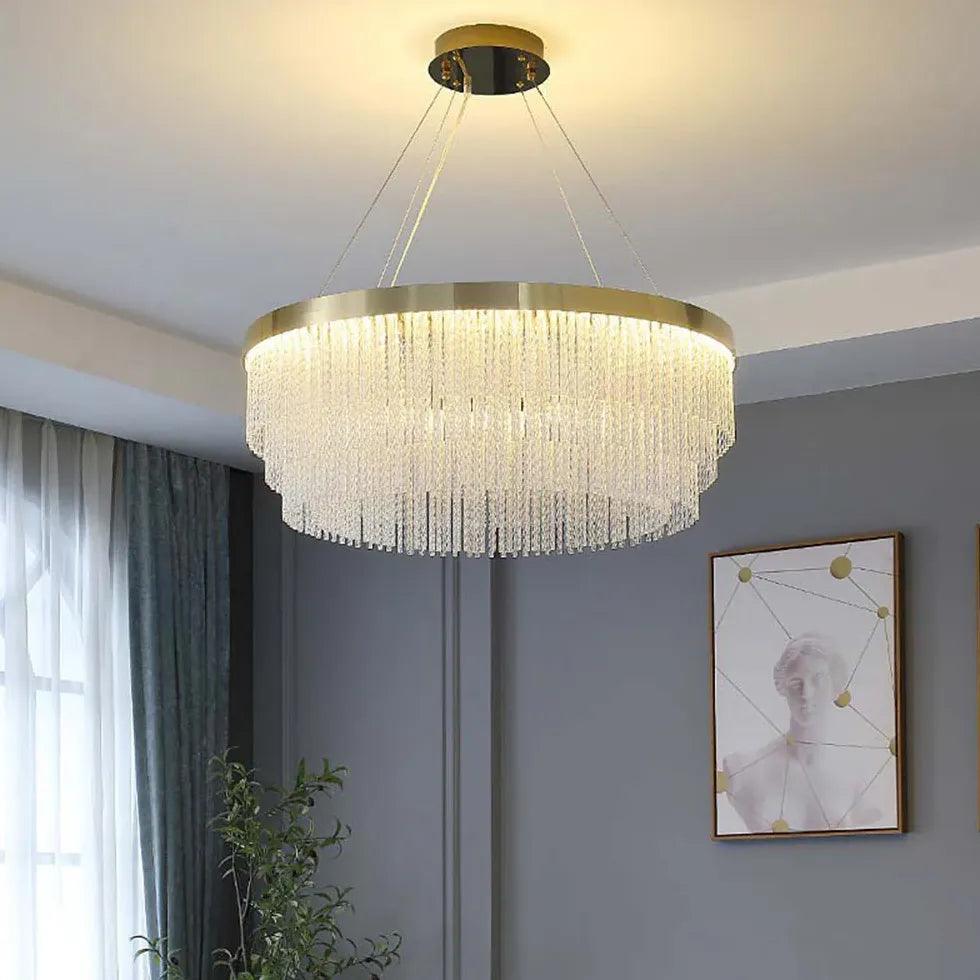 Lámpara colgante circular de lujo con cristales para salón | boxzora