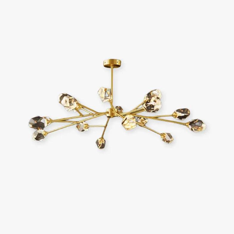 Candelabru modern din alamă și cristale, cu design molecular, pentru masa de dining | boxzora