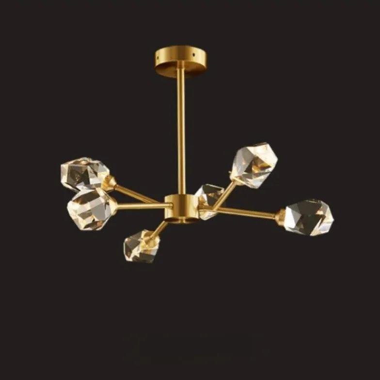 Candelabru modern din alamă și cristale, cu design molecular, pentru masa de dining | boxzora