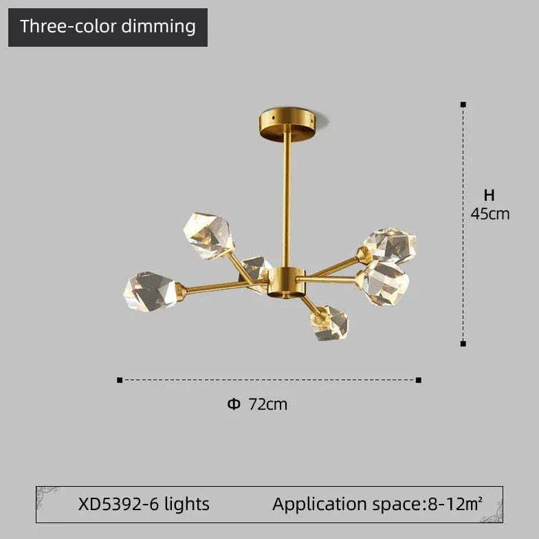 Candelabru modern din alamă și cristale, cu design molecular, pentru masa de dining | boxzora