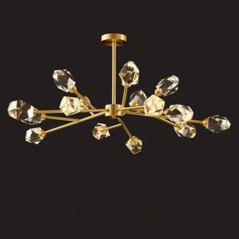 Candelabru modern din alamă și cristale, cu design molecular, pentru masa de dining | boxzora