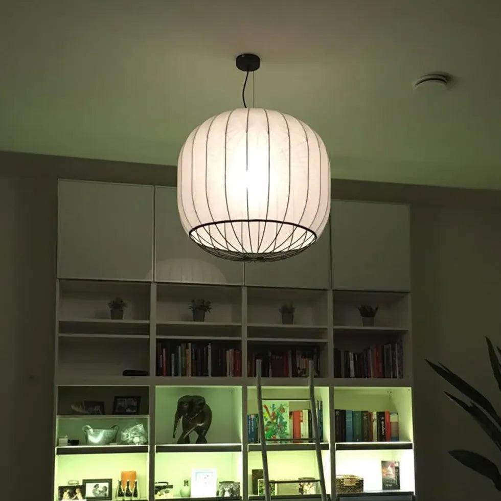 Lámpara colgante moderna blanca de tela tipo farol | boxzora