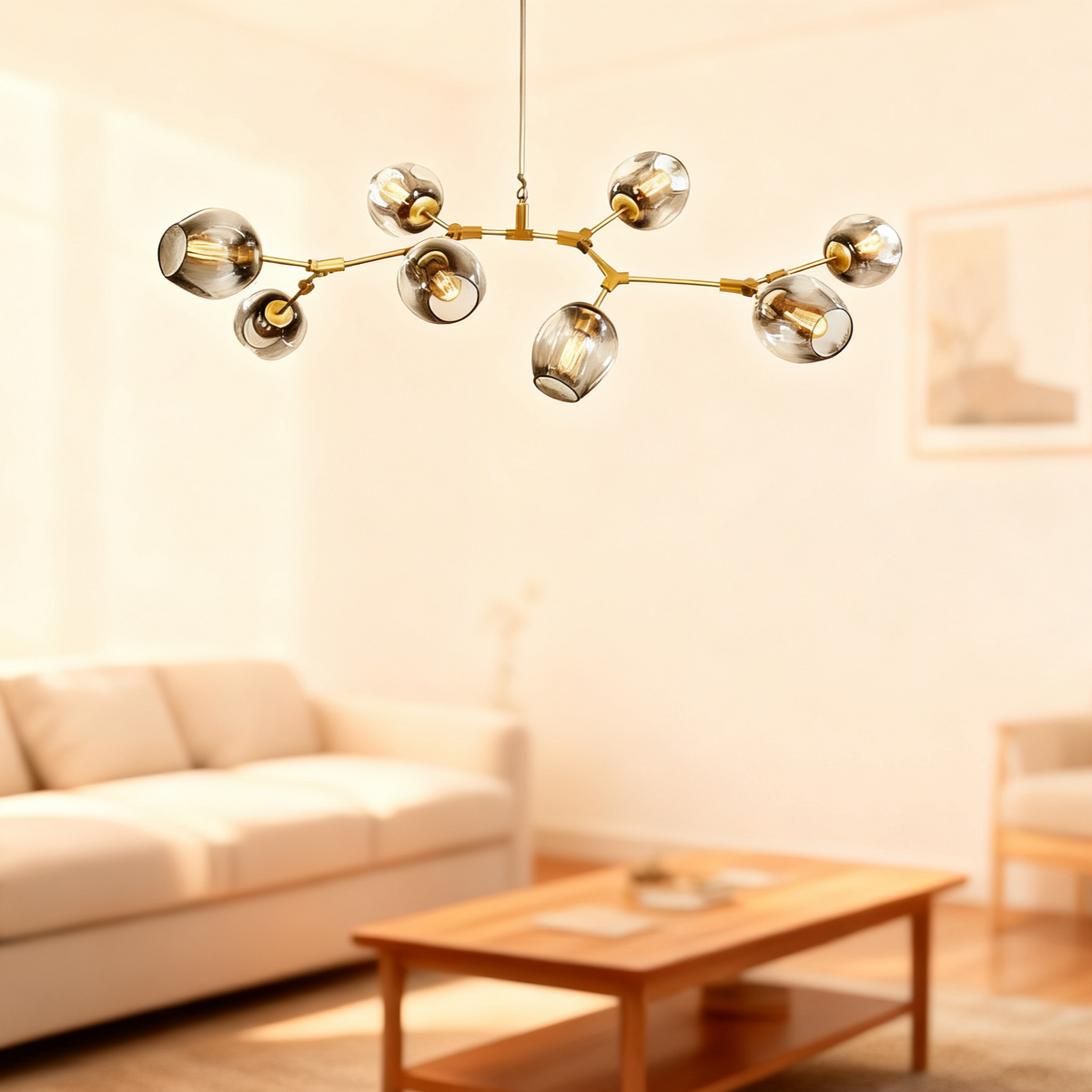 Candelabru Mid-Century din sticlă, cu ramificații și bule, pentru living, cu brațe reglabile | boxzora