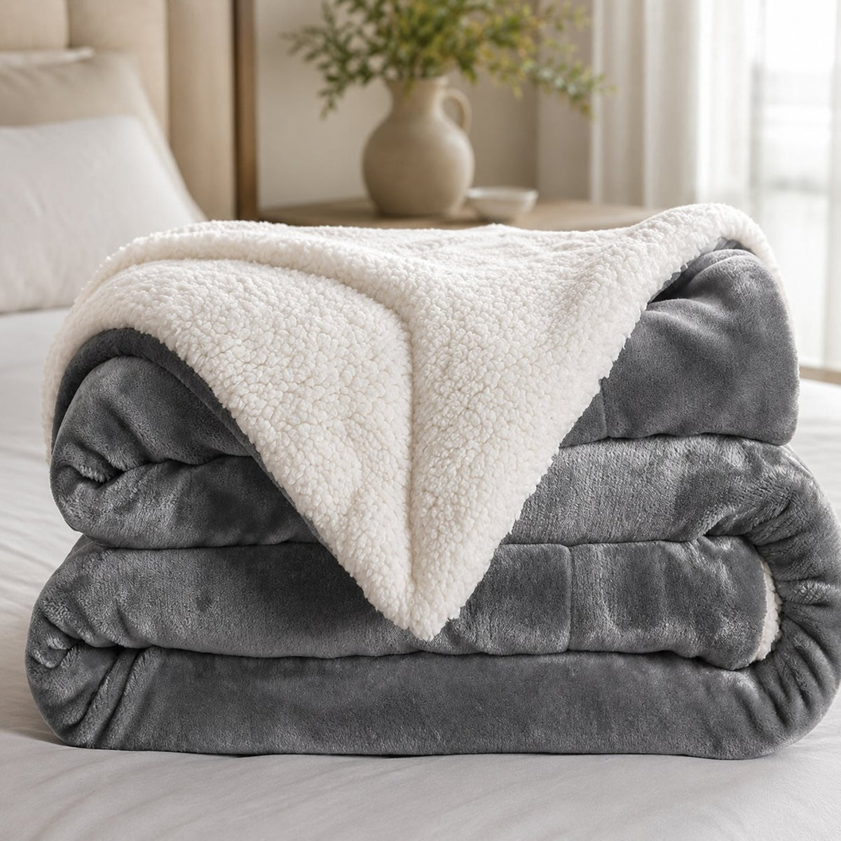 Coperta reversibile in pile sherpa — Grande formato, morbida, soffice e calda