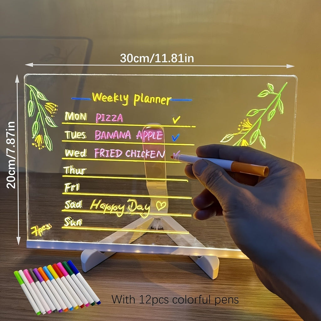 لوحة رسائل LED تعمل عبر USB — مفكرة مضيئة و12 قلمًا ملونًا