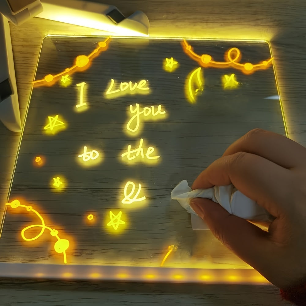 لوحة رسائل LED تعمل عبر USB — مفكرة مضيئة و12 قلمًا ملونًا