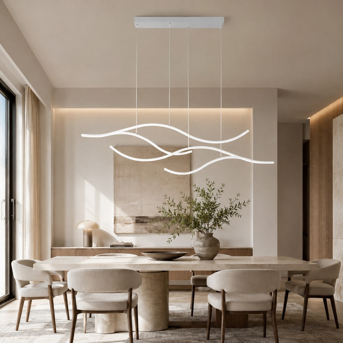 Lampada a sospensione LED moderna e regolabile — Struttura in metallo, paralume in silicone, intensità luminosa variabile