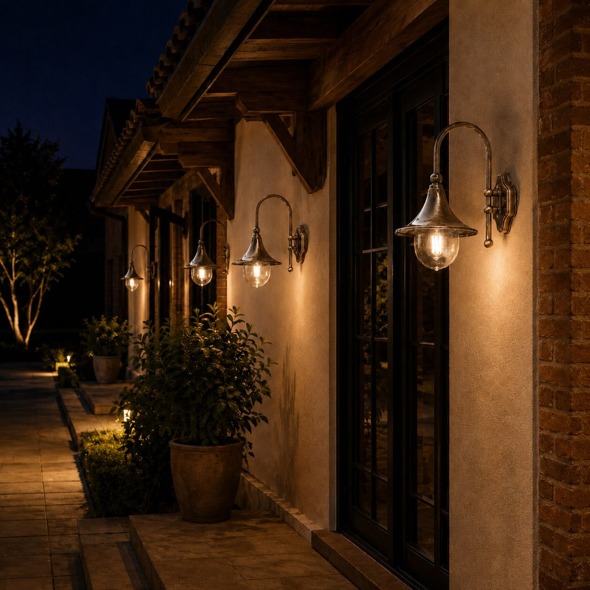 Lampă de perete vintage pentru exterior — Aluminiu impermeabil, formă de corn, LED alb cald 3000K