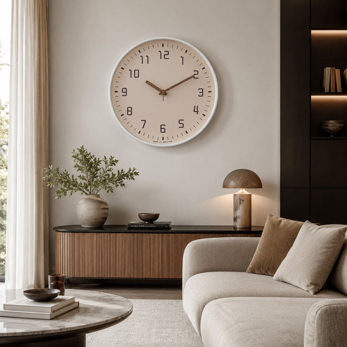 30-cm-Wanduhr aus Bambusholz – rundes Zifferblatt, geräuschloses Quarzwerk