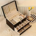 Cutie premium din piele pentru organizarea bijuteriilor — compartimente cu sertare multiple