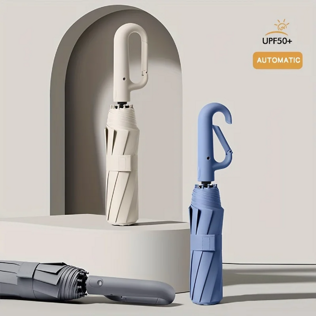 Automatic Compact Folding Umbrella — Wind-Resistant, Large Buckle Handle, Durable Construction