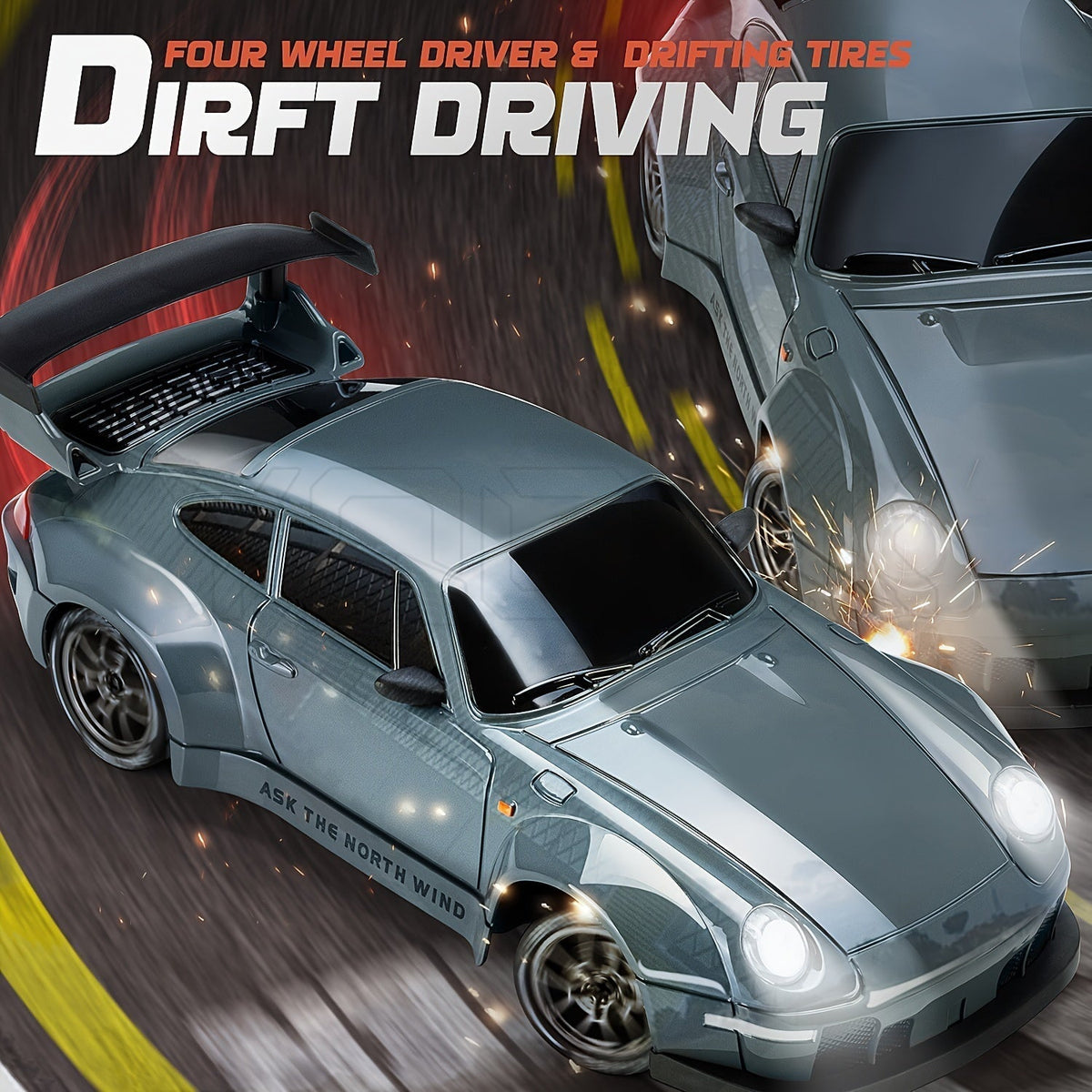 Auto da drift RC Ultimate 1:24 — Giocattolo da corsa 4WD ricaricabile, ruote LED