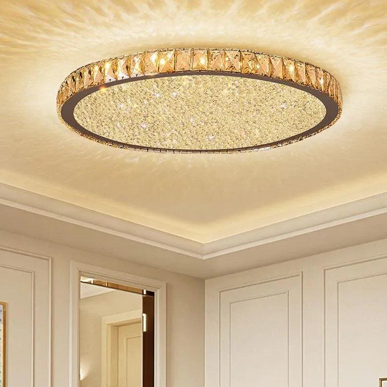 Plafonnier circulaire en cristal, style luxe discret | boxzora