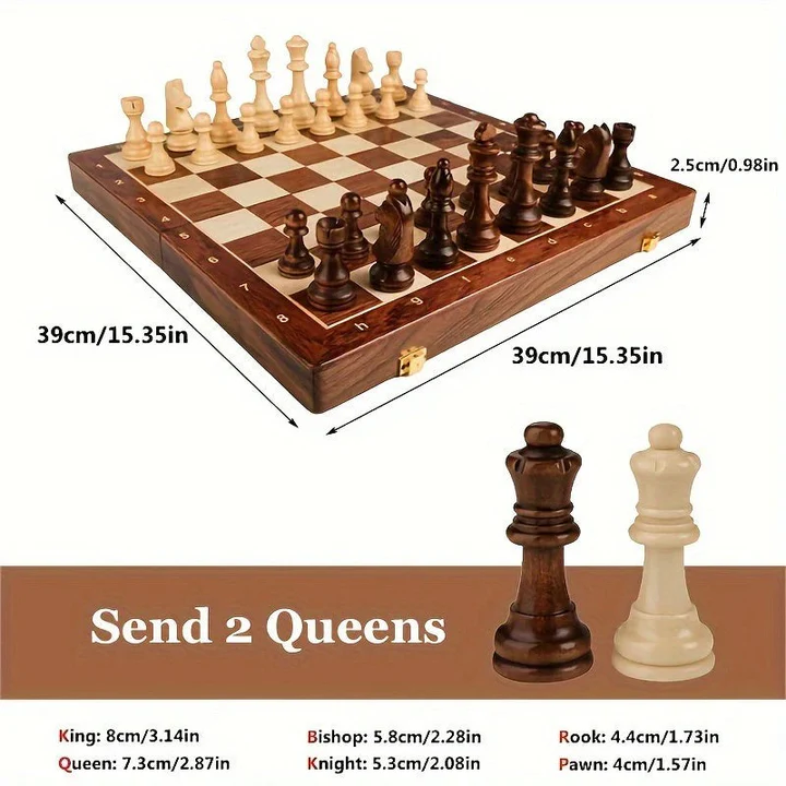 Premium Wooden Chess Set — Magnetic Clasp, Foldable Board