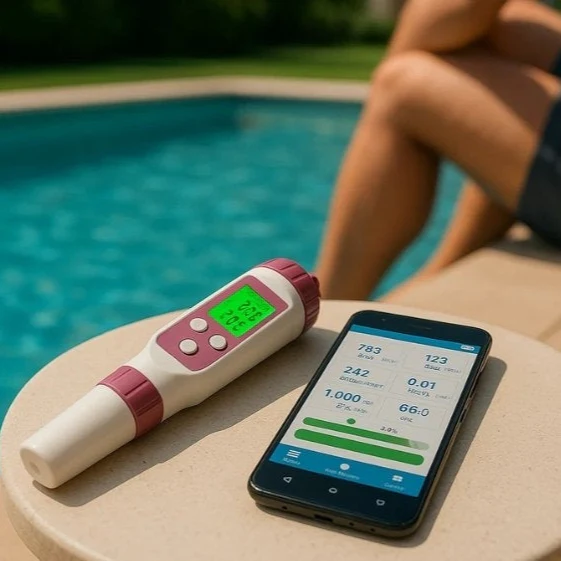Digitale pH- en chloormeter voor zwembaden — slimme 7-in-1-sensormeter