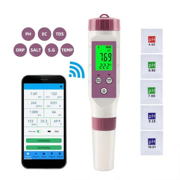 Digitale pH- en chloormeter voor zwembaden — slimme 7-in-1-sensormeter