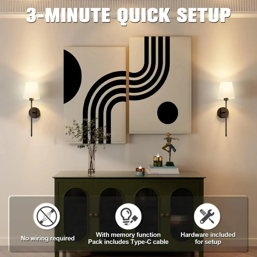 Drahus 2-Pack Wireless Wall Lamps