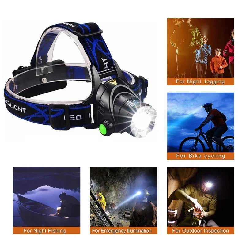 Vízálló LED fejlámpa – újratölthető, zoomolható, 2000 lumen