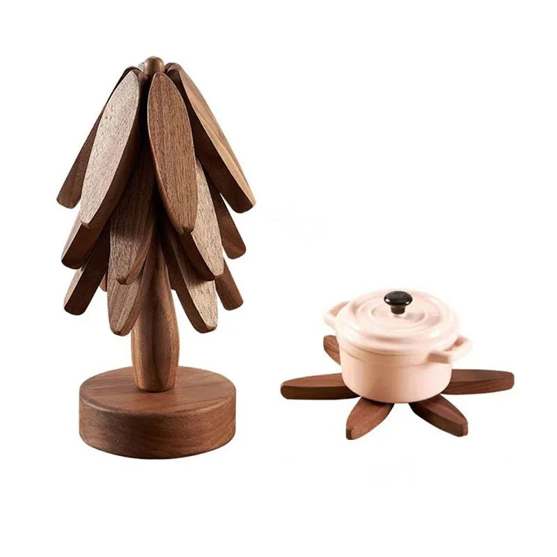Heat Resistant Wood Trivets and Pot Holders — Decorative Table Mats, 4 PCS