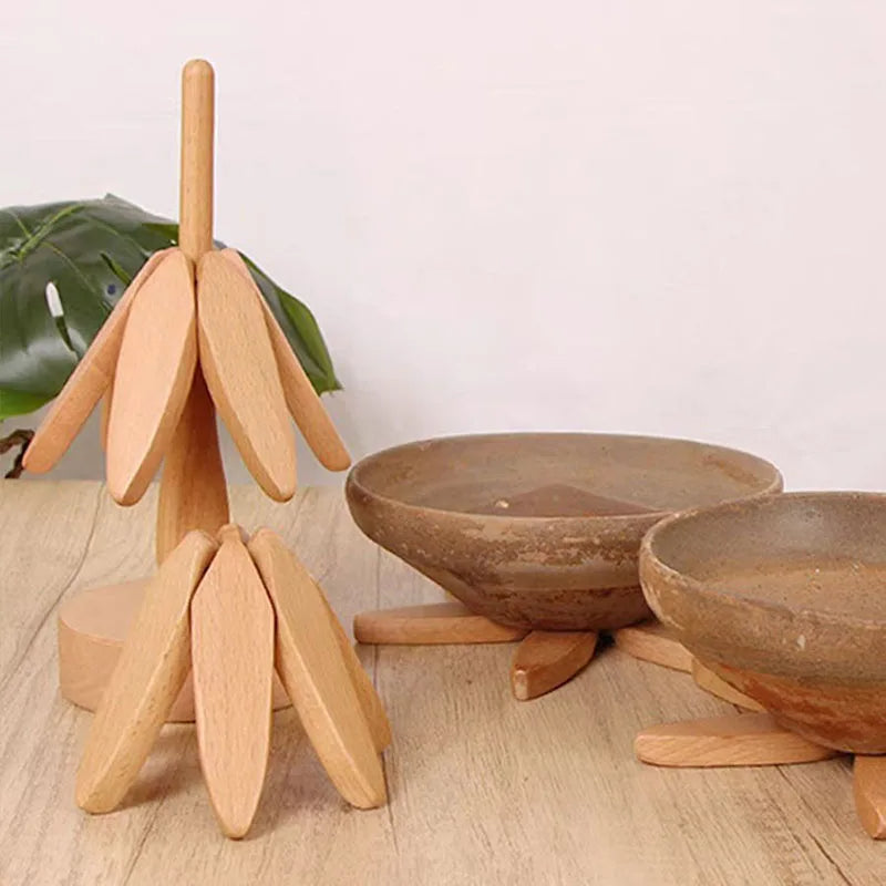 Heat Resistant Wood Trivets and Pot Holders — Decorative Table Mats, 4 PCS