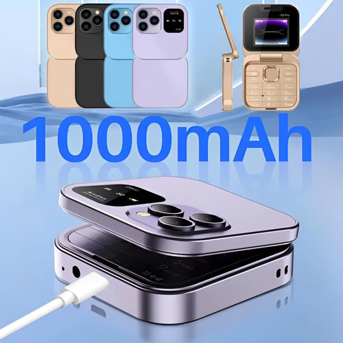 Téléphone à clapet pliable i16 Pro — double SIM, écran de 1.77", 1000 mAh, micro-USB