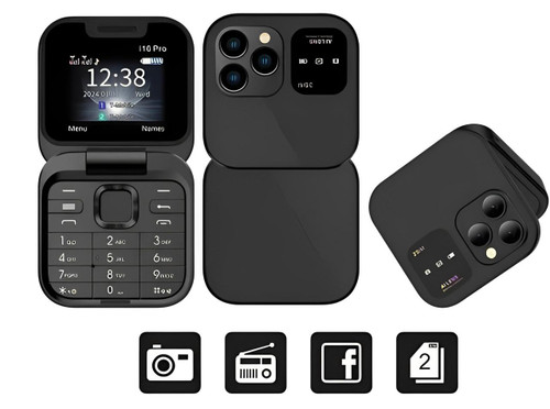 Téléphone à clapet pliable i16 Pro — double SIM, écran de 1.77", 1000 mAh, micro-USB