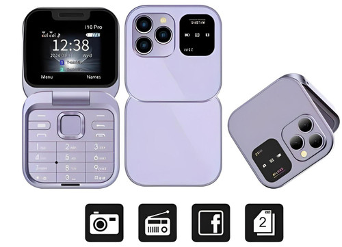 Téléphone à clapet pliable i16 Pro — double SIM, écran de 1.77", 1000 mAh, micro-USB