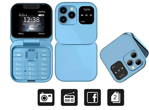 Téléphone à clapet pliable i16 Pro — double SIM, écran de 1.77", 1000 mAh, micro-USB