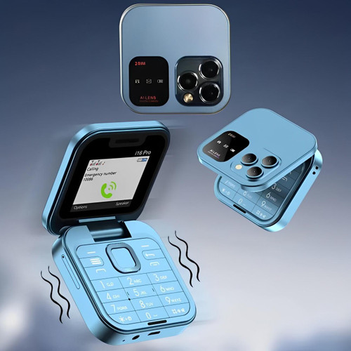 Téléphone à clapet pliable i16 Pro — double SIM, écran de 1.77", 1000 mAh, micro-USB