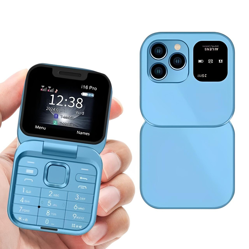 Téléphone à clapet pliable i16 Pro — double SIM, écran de 1.77", 1000 mAh, micro-USB