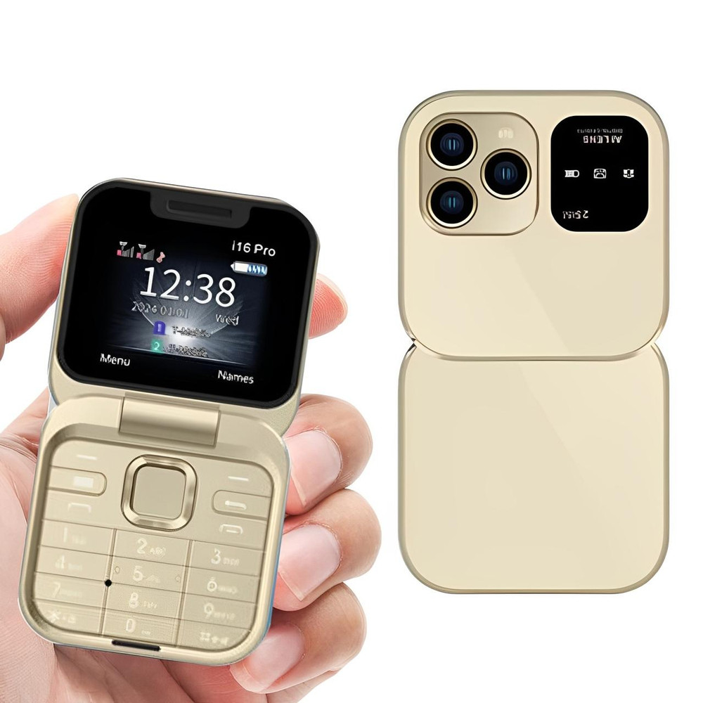 Téléphone à clapet pliable i16 Pro — double SIM, écran de 1.77", 1000 mAh, micro-USB