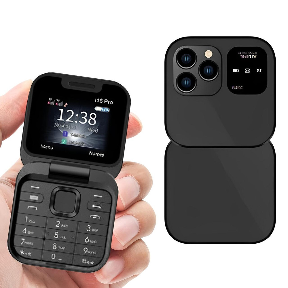 Téléphone à clapet pliable i16 Pro — double SIM, écran de 1.77", 1000 mAh, micro-USB