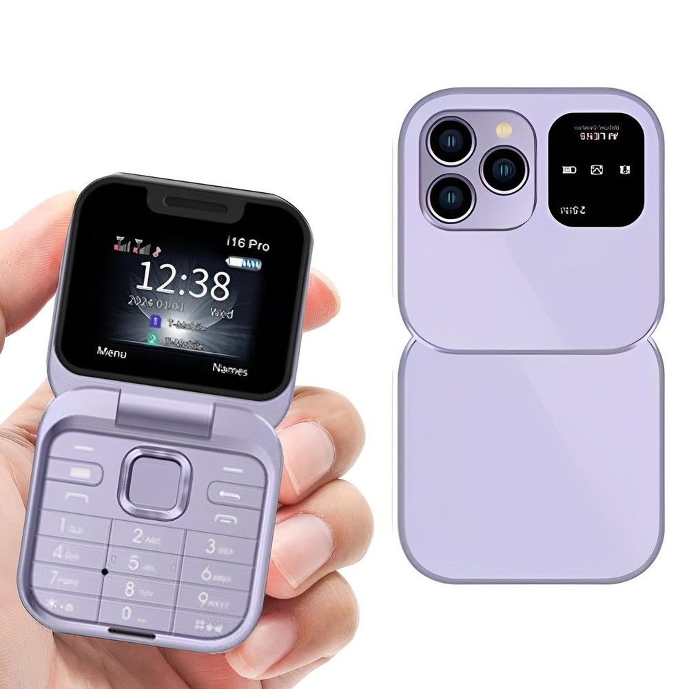 Téléphone à clapet pliable i16 Pro — double SIM, écran de 1.77", 1000 mAh, micro-USB