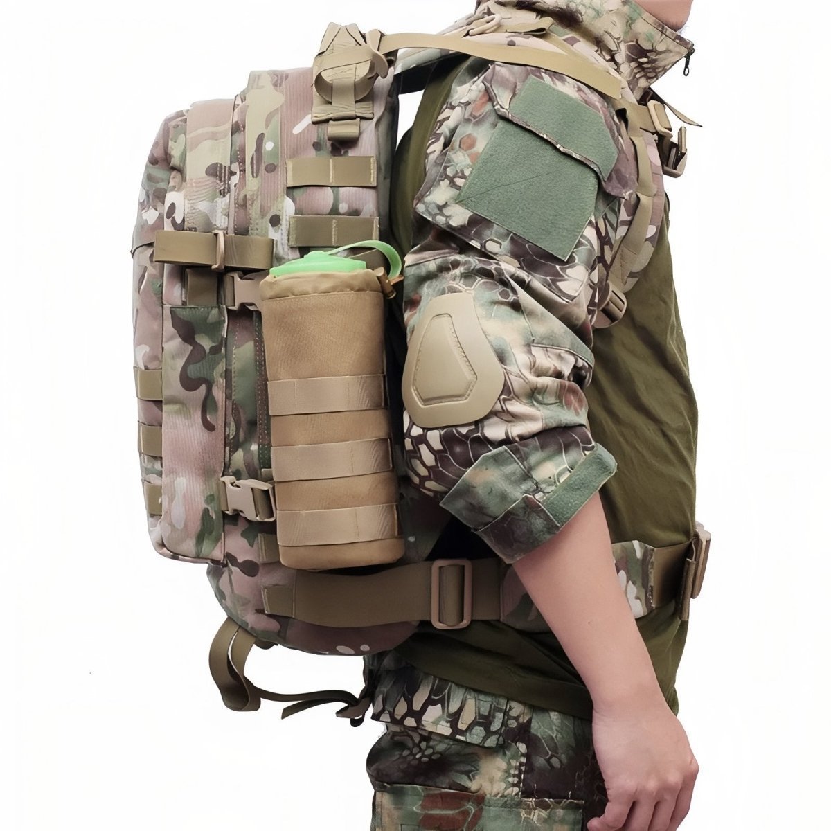 MOLLE-flaskeholder — 1.5L, kraftig vævsbåndsmontering