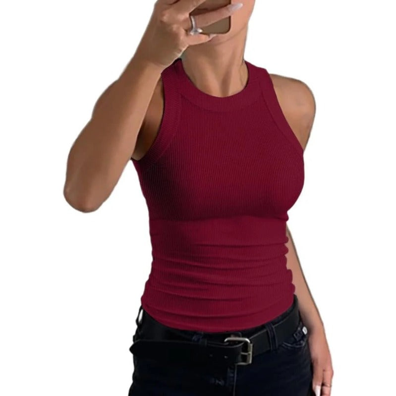 Camiseta de tirantes ligera de canalé para mujer, con espalda deportiva