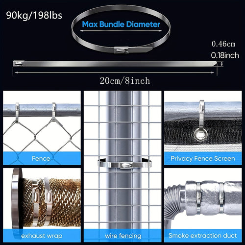 Lot de 100 serre-câbles en acier inoxydable 304 – Résistance à la traction de 198 lbs, colliers de serrage autobloquants robustes