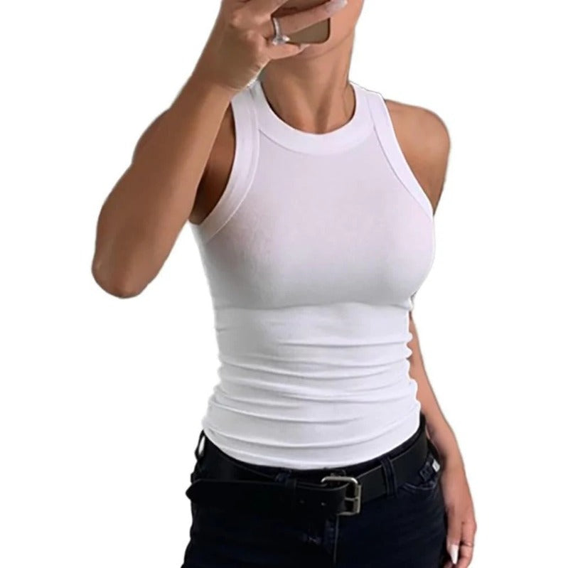 Camiseta de tirantes ligera de canalé para mujer, con espalda deportiva