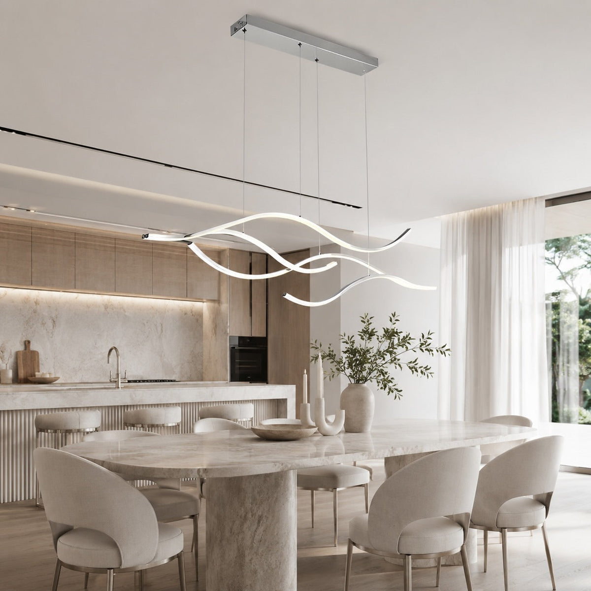 Lampada a sospensione LED moderna e regolabile — Struttura in metallo, paralume in silicone, intensità luminosa variabile