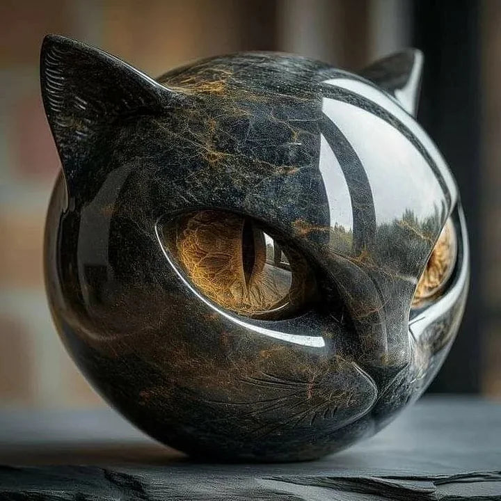 פסל ראש חתול שחור NoirCat — גימור מבריק, עיניים חיות ומהפנטות