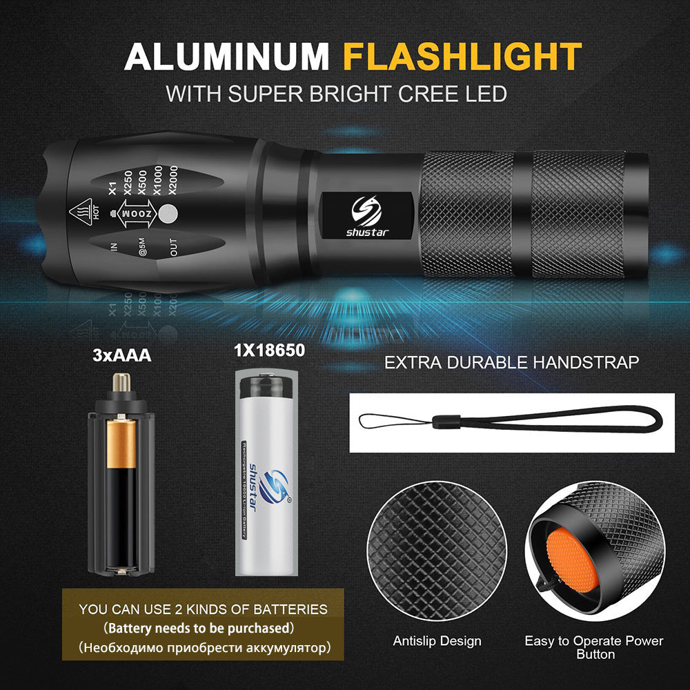 High-Performance Waterproof LED Flashlight — 30000-5000 Lumens