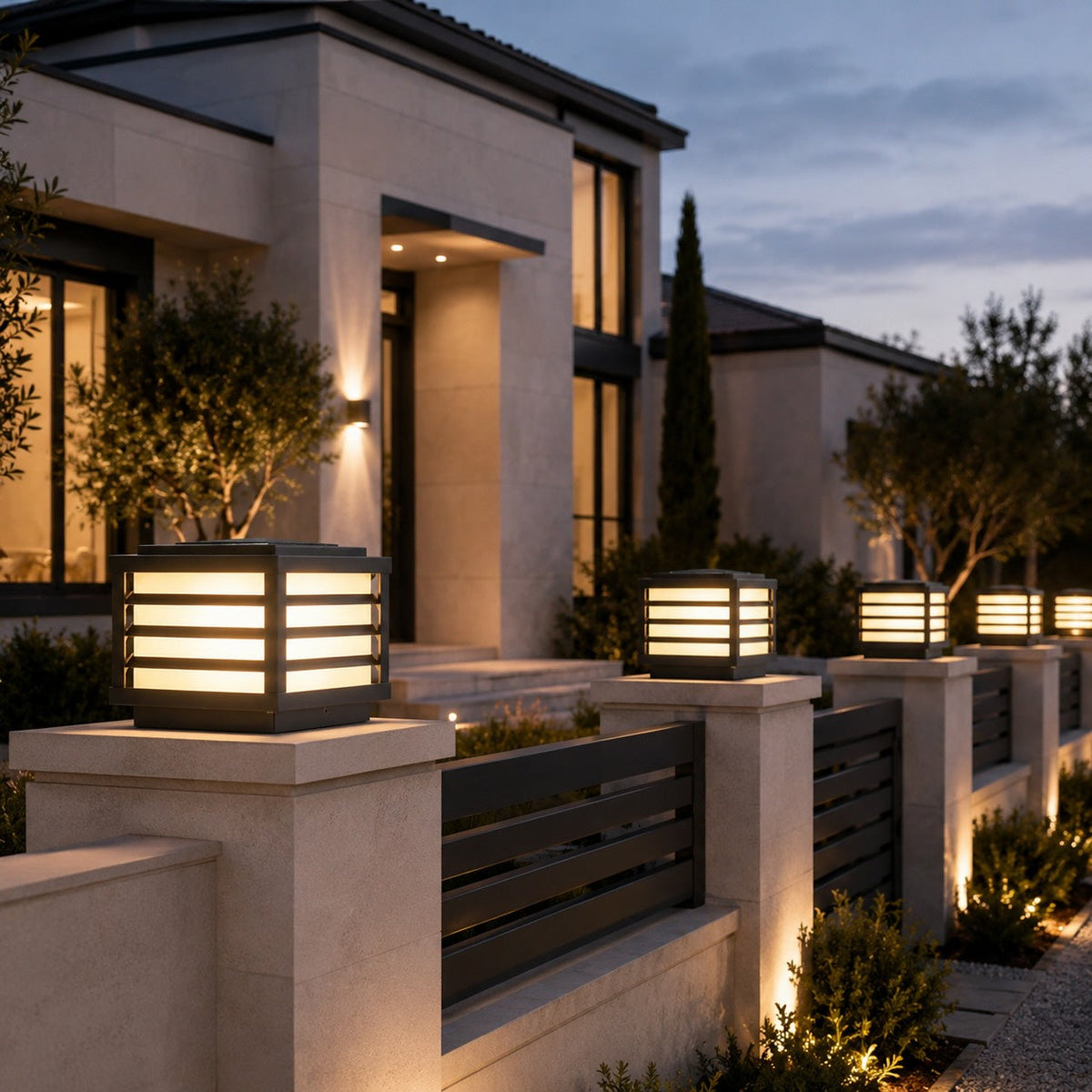 Lampă modernă de perete solară pentru exterior — carcasă din aluminiu turnat sub presiune, bec LED alb cald, abajur din sticlă