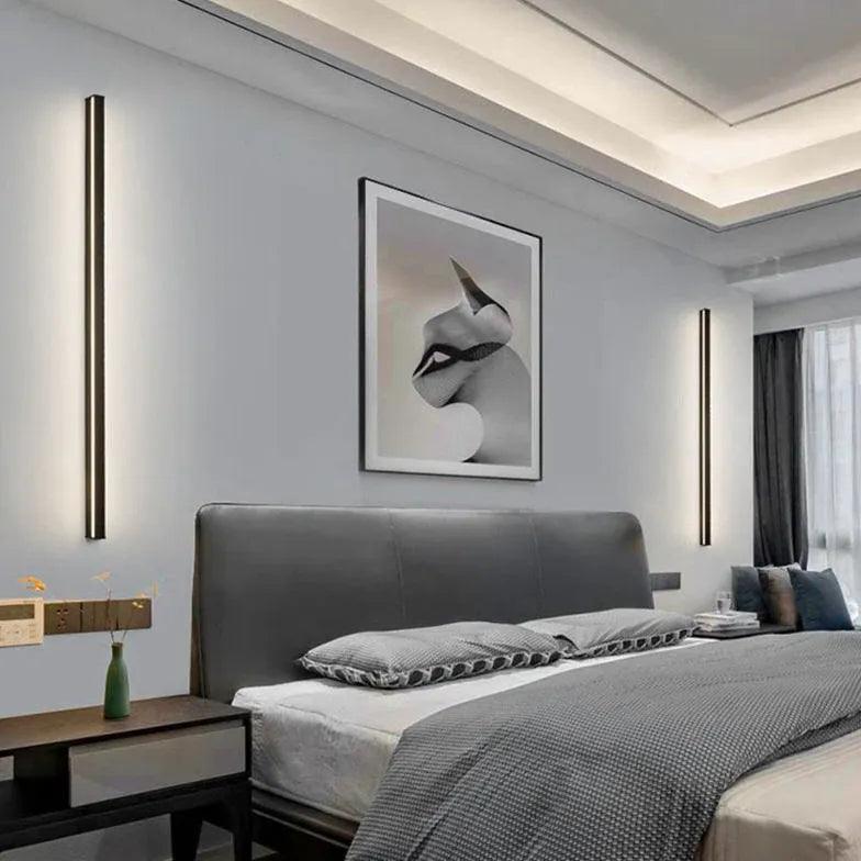 Moderne zwarte lineaire wandlamp voor de slaapkamer | boxzora