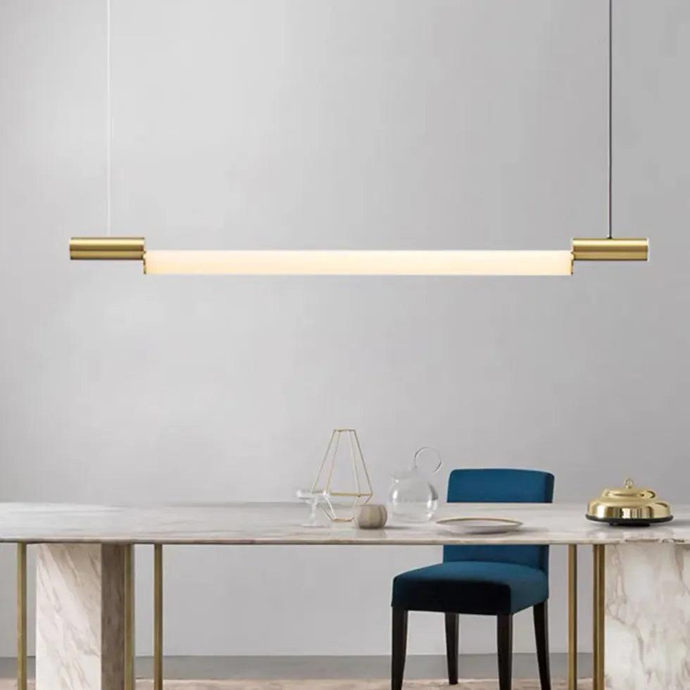 Candeeiro pendente moderno dourado comprido para sala de jantar | boxzora