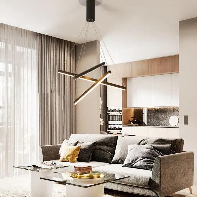 Minimalistische schwarze geometrische lange Leuchte fürs Wohnzimmer | boxzora