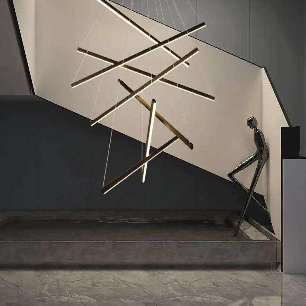Luminaire géométrique long minimaliste noir pour salon | boxzora